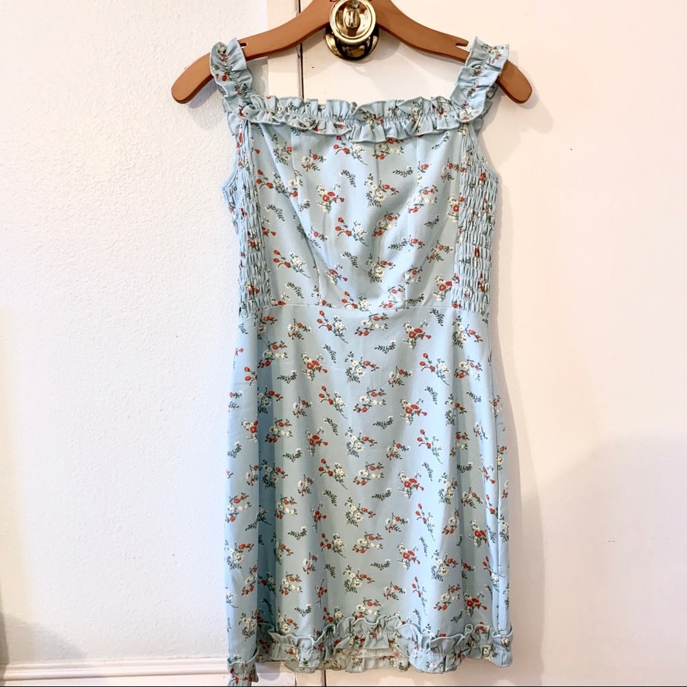 Missguided floral ruffle mini dress